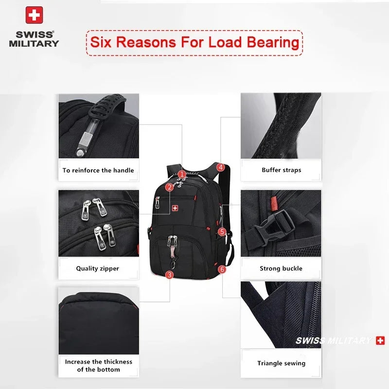 SWISS 17" Laptop Backpack With Waterproof USB Charge Port