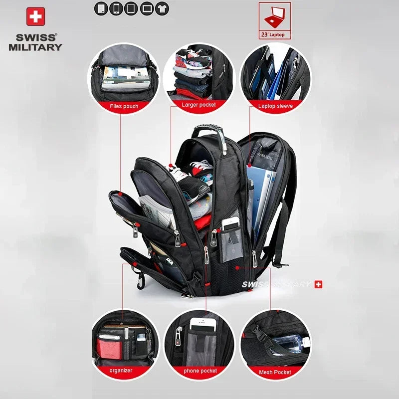 SWISS 17" Laptop Backpack With Waterproof USB Charge Port