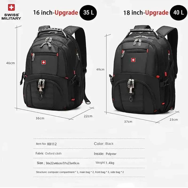 SWISS 17" Laptop Backpack With Waterproof USB Charge Port