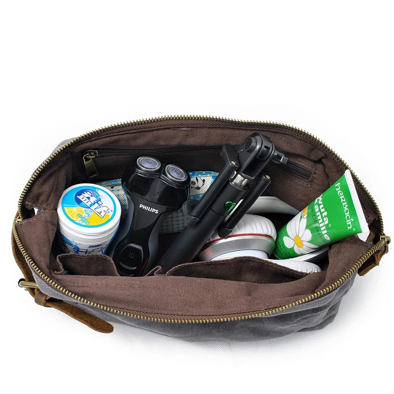 Canvas And Leather Toiletry Bag