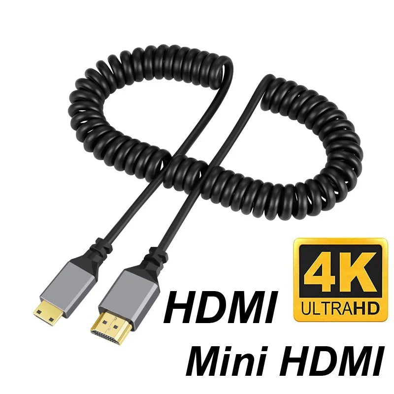 4K@60HZ 0.5-2.4M Micro mini HDMI-Compatible TO HDMI Minihdmi Microhdmi Coiled Extension Flexible Spiral Cable