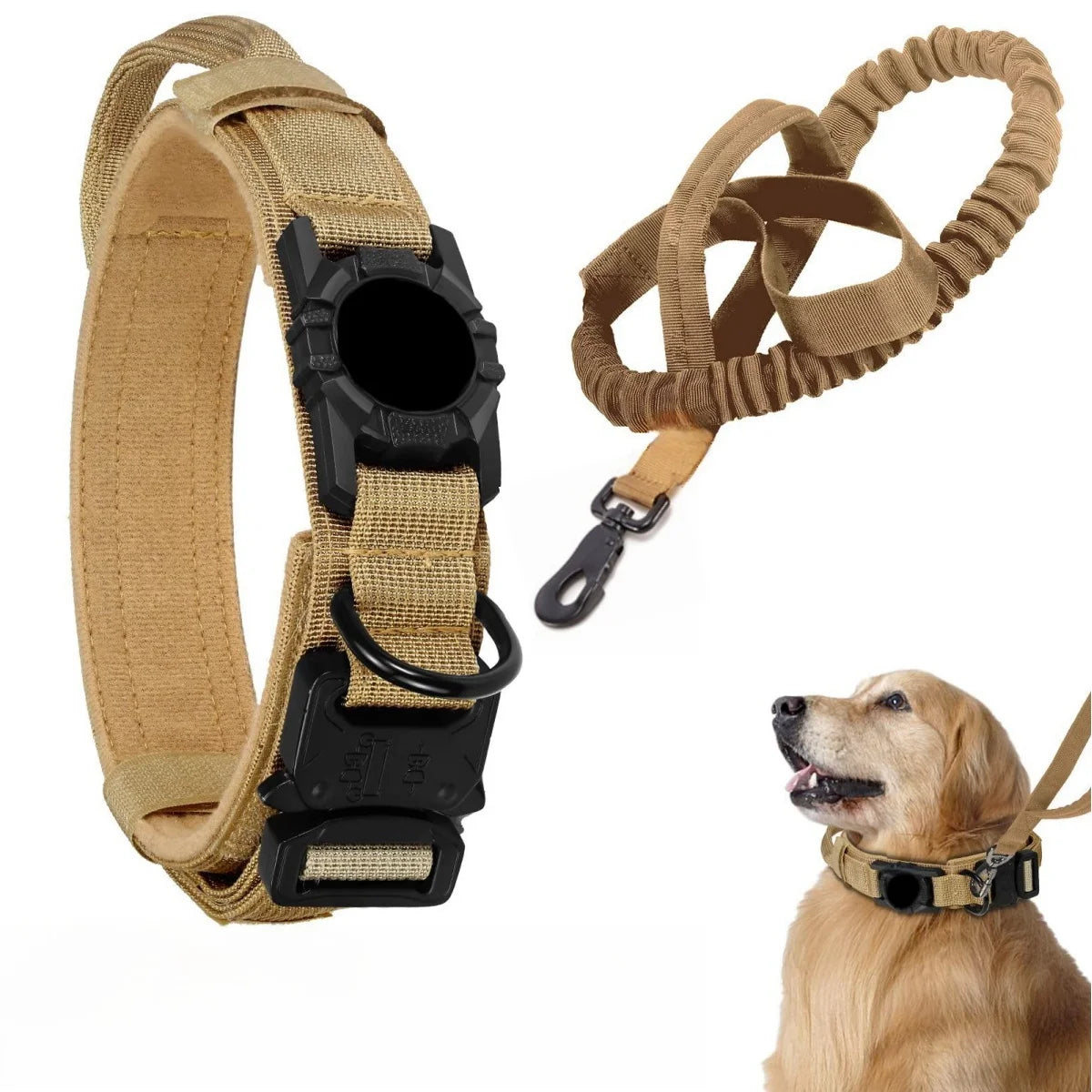 Tactical AirTag Dog Collar, with AirTag Holder and Handle