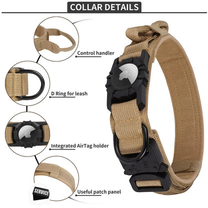 Tactical AirTag Dog Collar, with AirTag Holder and Handle