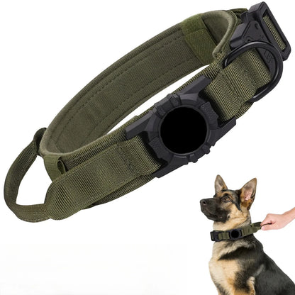 Tactical AirTag Dog Collar, with AirTag Holder and Handle