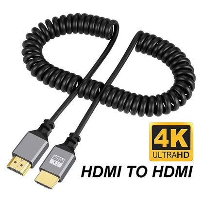 4K@60HZ 0.5-2.4M Micro mini HDMI-Compatible TO HDMI Minihdmi Microhdmi Coiled Extension Flexible Spiral Cable