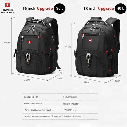 SWISS 17" Laptop Backpack Waterproof USB Charge Port