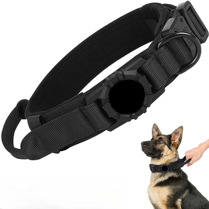 Tactical AirTag Dog Collar, with AirTag Holder and Handle