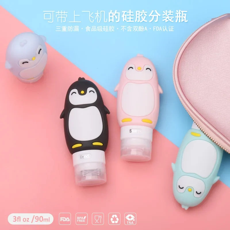 Portable Cute Cartoon Bear Penguin Animal Silicone Travel Bottle