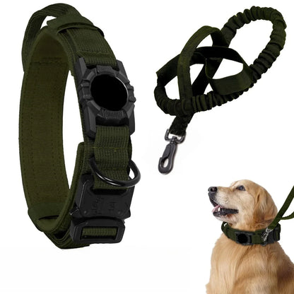 Tactical AirTag Dog Collar, with AirTag Holder and Handle