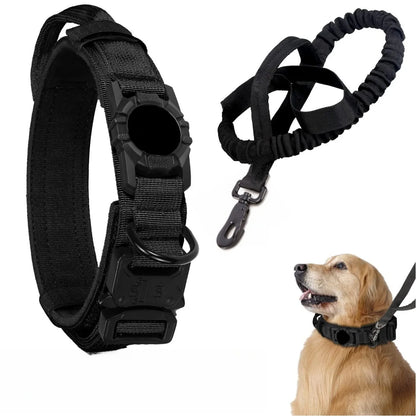 Tactical AirTag Dog Collar, with AirTag Holder and Handle