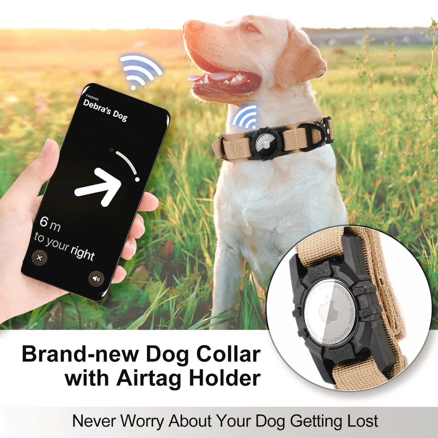 Tactical AirTag Dog Collar, with AirTag Holder and Handle