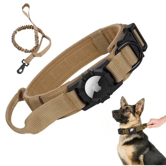 Tactical AirTag Dog Collar, with AirTag Holder and Handle